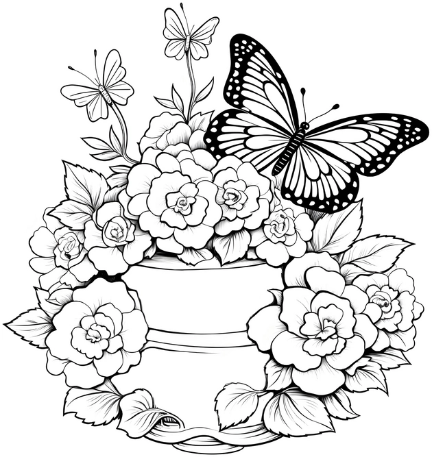 malvorlage-blumen-und-schmetterling-ausmalbild