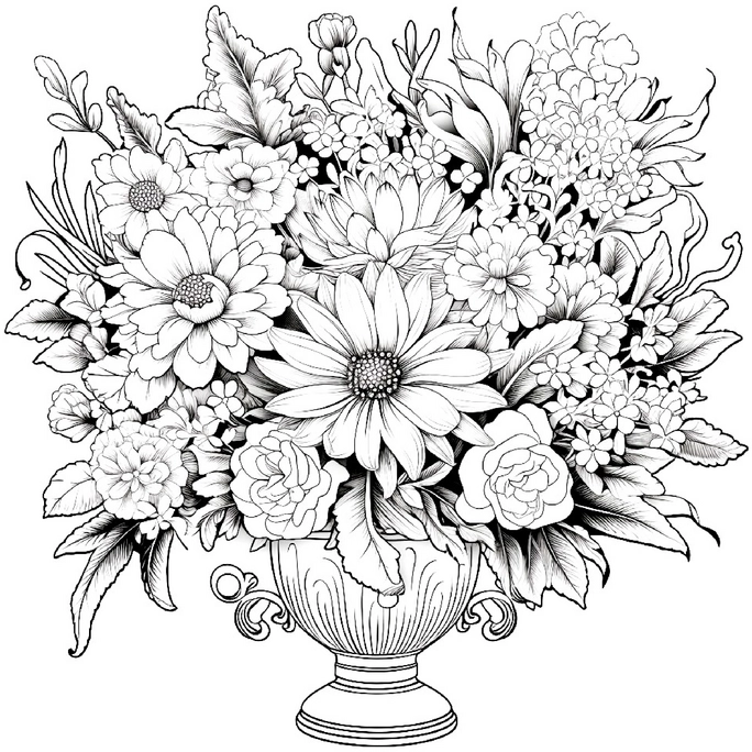 malvorlage-blumenarrangement-in-vase