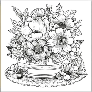malvorlage-blumenbouquet-auf-hochzeitstorte