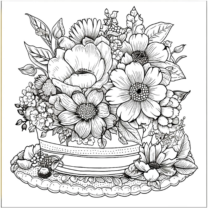 malvorlage-blumenbouquet-auf-hochzeitstorte