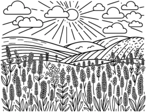 malvorlage-blumenlandschaft-sonne