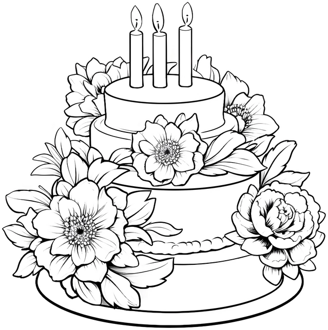 malvorlage-blumentorte-mit-kerzen-fuer-geburtstag