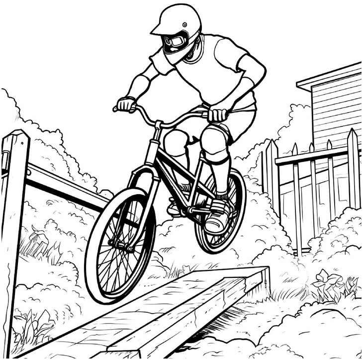 malvorlage-bmx-fahrer-sprung-ueber-eine-rampe