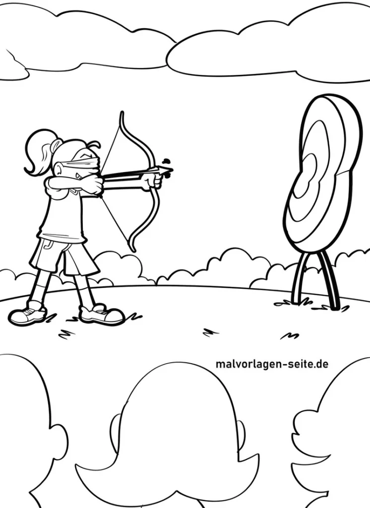 malvorlage-bogenschiessen-blind-auf-zielscheibe