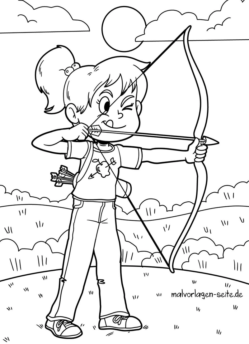 malvorlage-bogenschiessen-freizeit-kinder