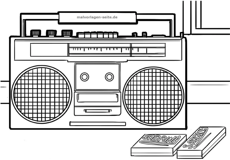malvorlage-boombox-radio-mit-kassetten