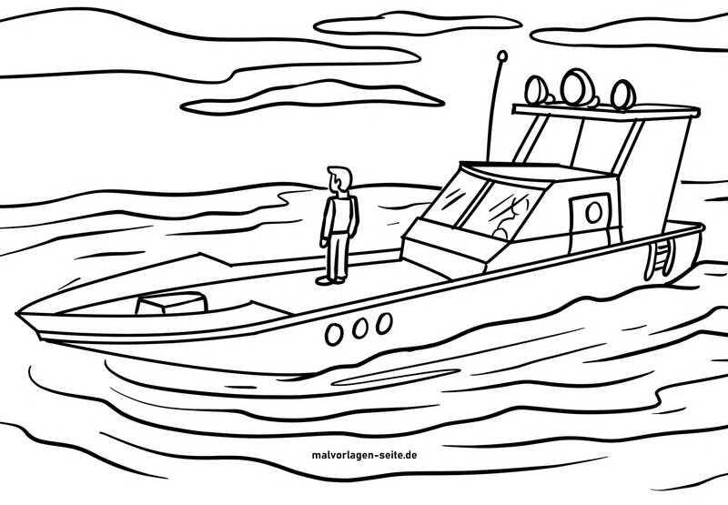 malvorlage-boot-auf-dem-wasser-mit-fahrer
