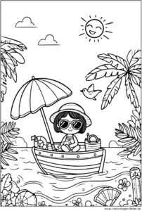 malvorlage-boot-maedchen-sommer