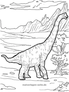 malvorlage-brachiosaurus-in-praehistorischer-landschaft