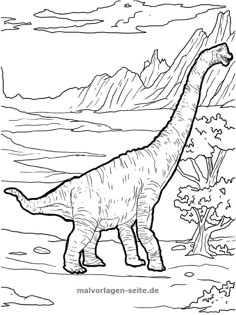 malvorlage-brachiosaurus-in-praehistorischer-landschaft