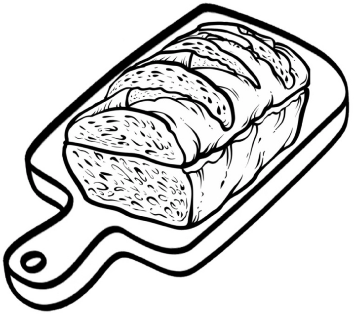 malvorlage-brot-auf-holzbrett-ausmalbild