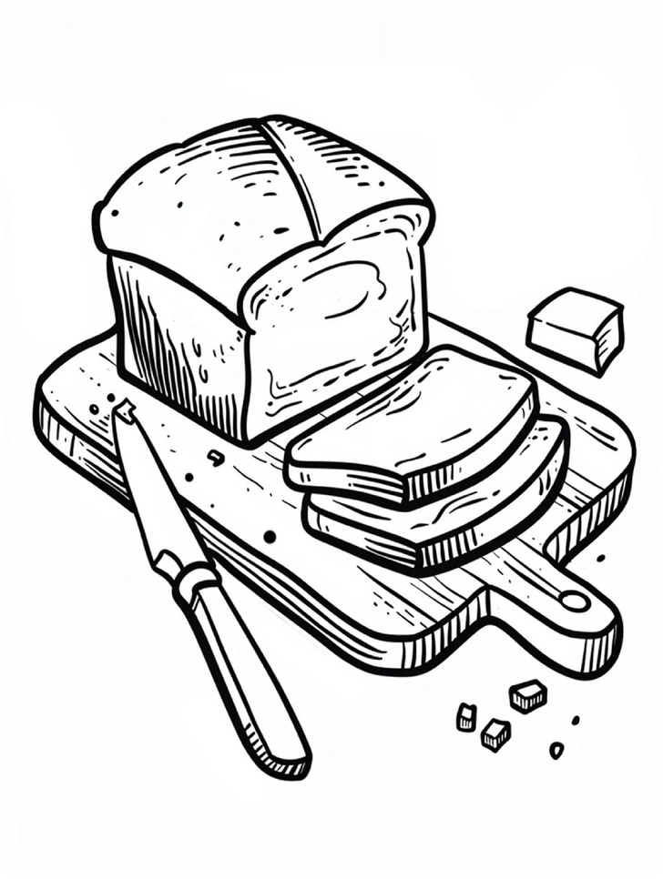 malvorlage-brot-auf-holzbrett-mit-messer