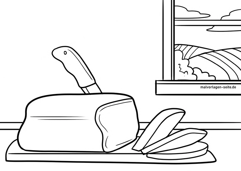 malvorlage-brot-mit-messer-und-fenster