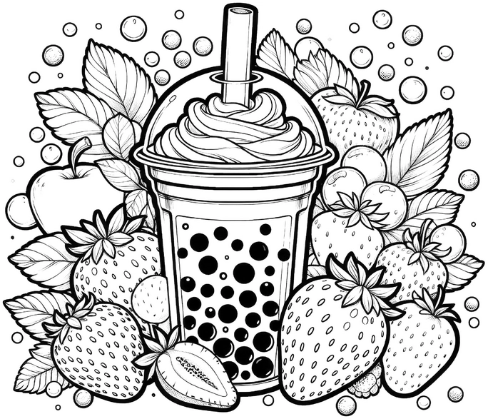 malvorlage-bubble-tea-mit-fruechten-ausmalen