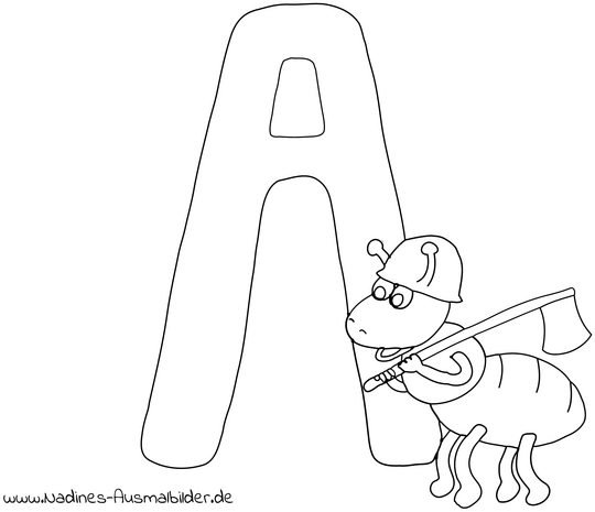 malvorlage-buchstabe-a-bauarbeiter-ameise