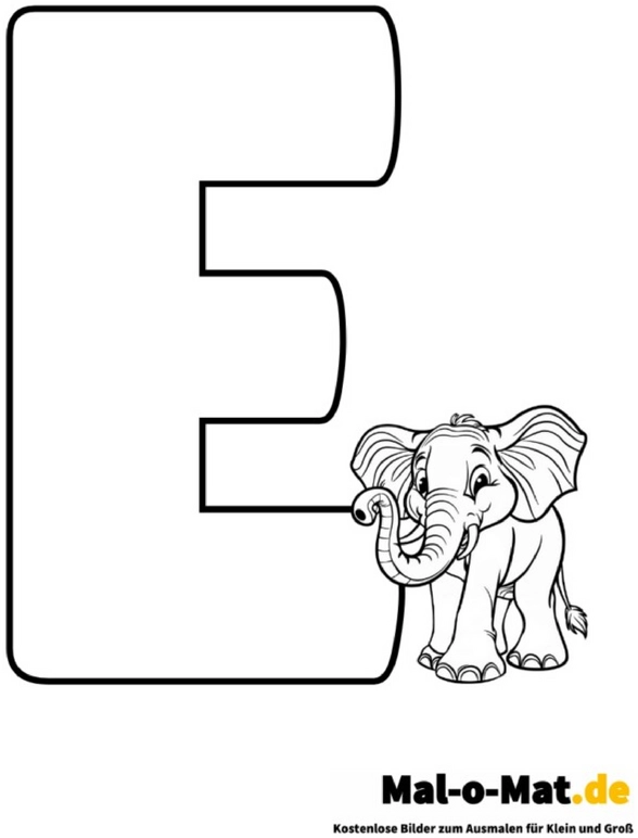 malvorlage-buchstabe-e-mit-elefant