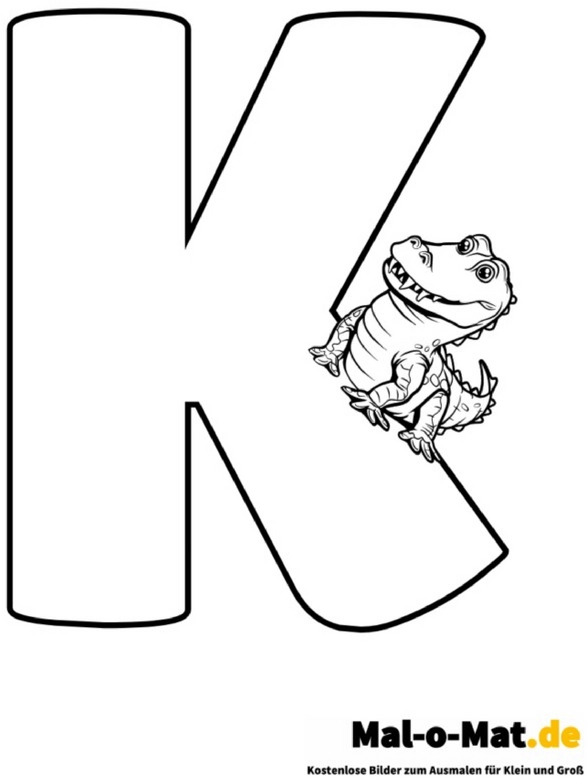 malvorlage-buchstabe-k-mit-dinosaurier