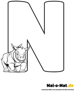 malvorlage-buchstabe-n-mit-nashorn