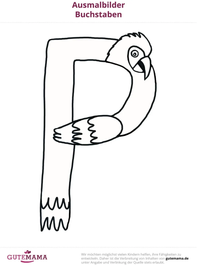 malvorlage-buchstabe-p-vogel-ausmalen