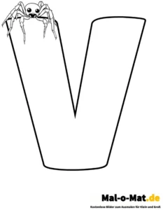 malvorlage-buchstabe-v-mit-spinne
