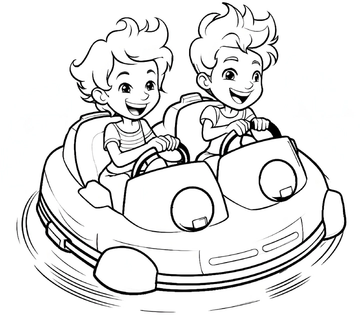 malvorlage-bumper-cars-fahrende-kinder