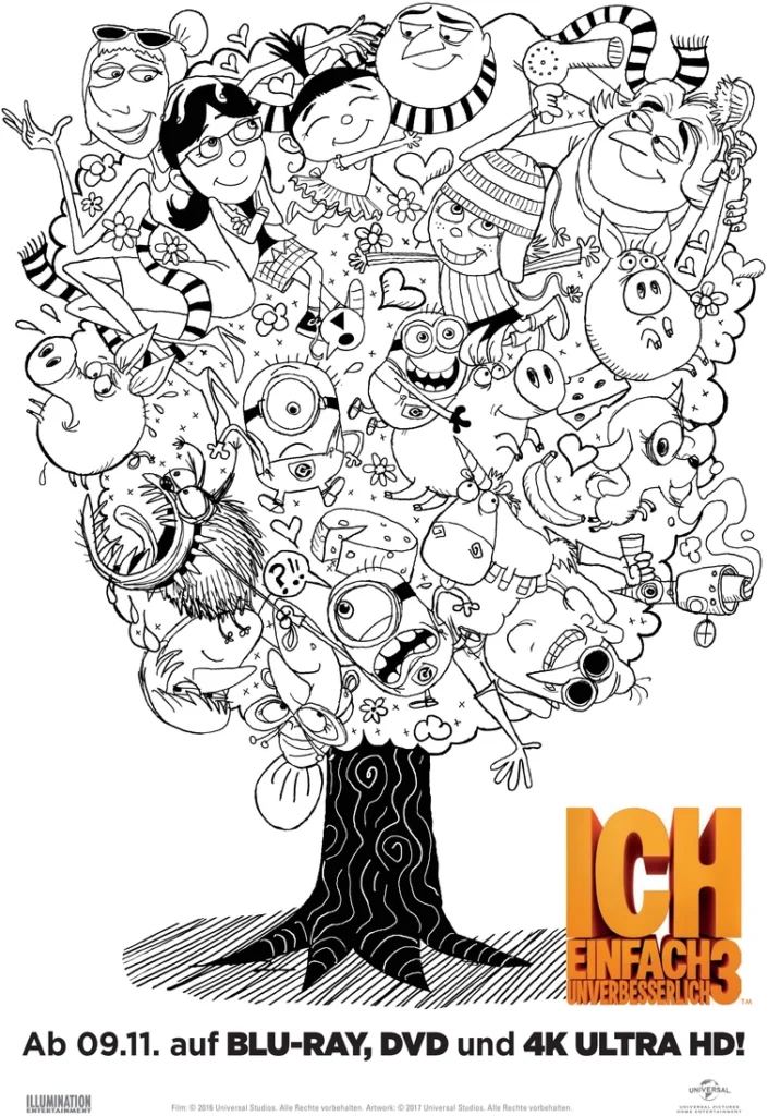 malvorlage-bunte-charaktere-baum-ausmalen