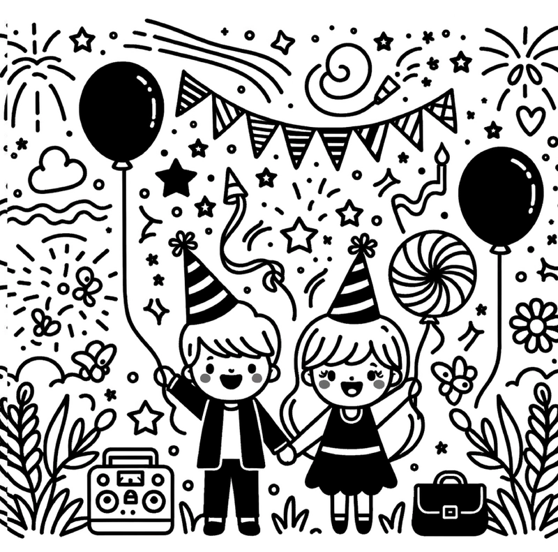 malvorlage-bunte-geburtstagsfeier-kinder-ausmalen