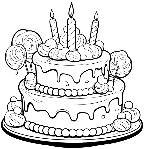 malvorlage-bunter-kuchen-mit-suessigkeiten