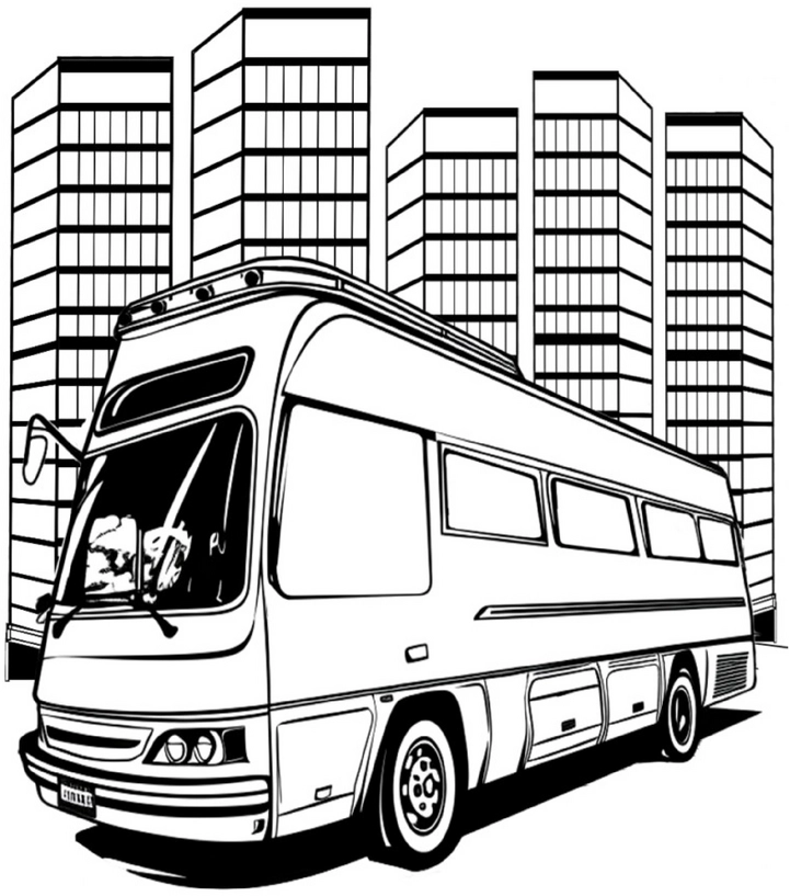 malvorlage-bus-in-der-stadt-mit-hochhaeusern