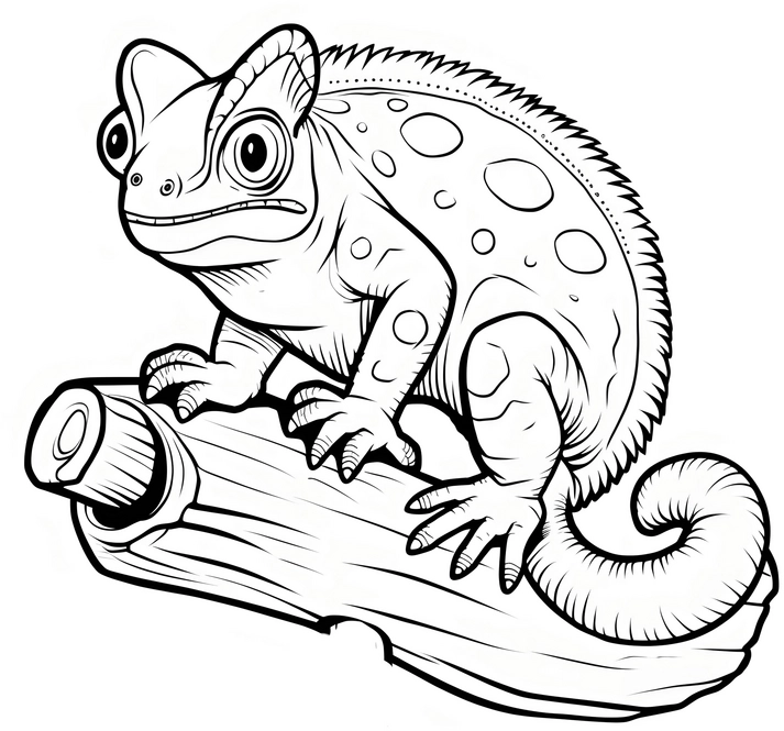 malvorlage-chamaeleon-auf-baumstamm