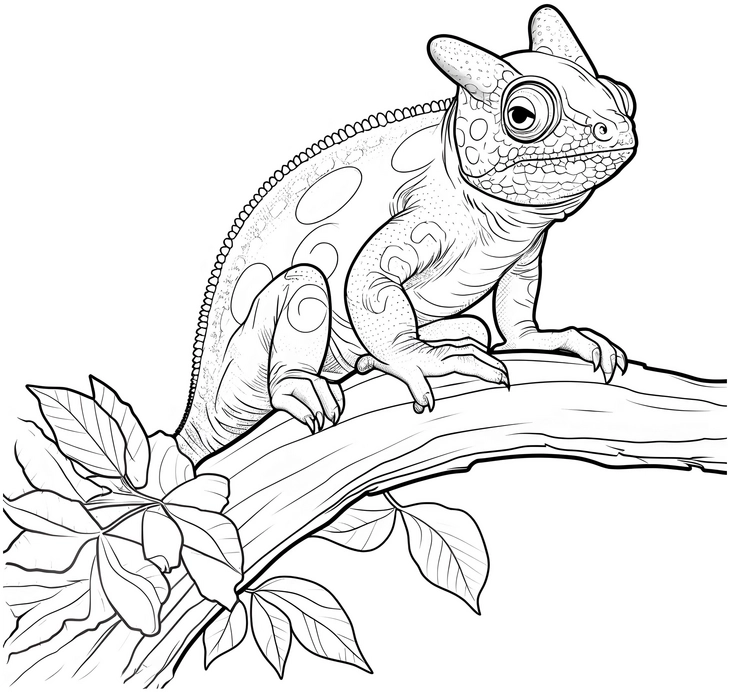 malvorlage-chamaeleon-auf-einem-baumast
