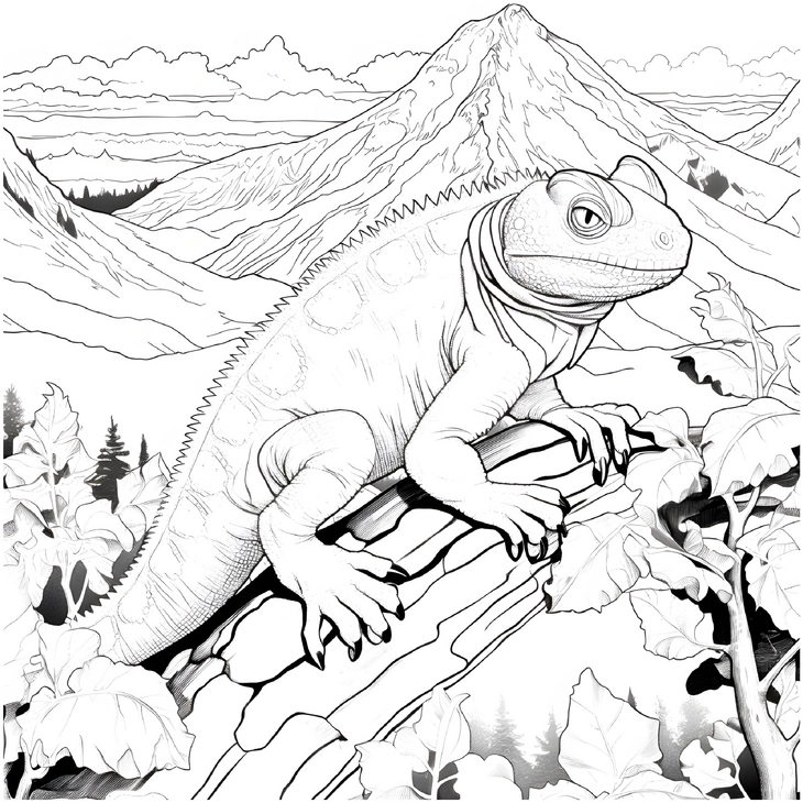 malvorlage-chamaeleon-auf-felsigem-berg-in-naturlandschaft