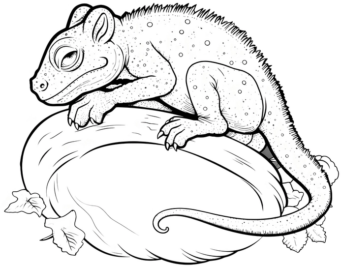 malvorlage-chamaeleon-auf-stein-mit-pflanzen