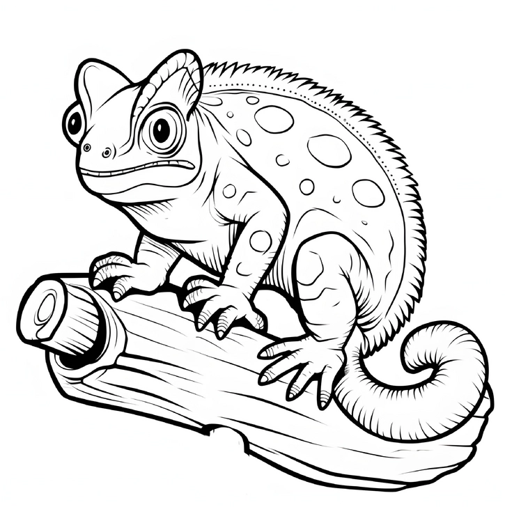 malvorlage-chameleon-auf-baumstamm