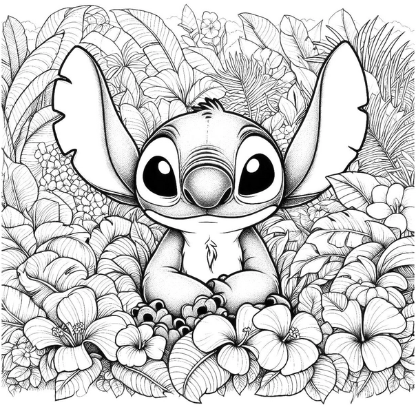 malvorlage-charmante-figur-in-blumen-umgebung