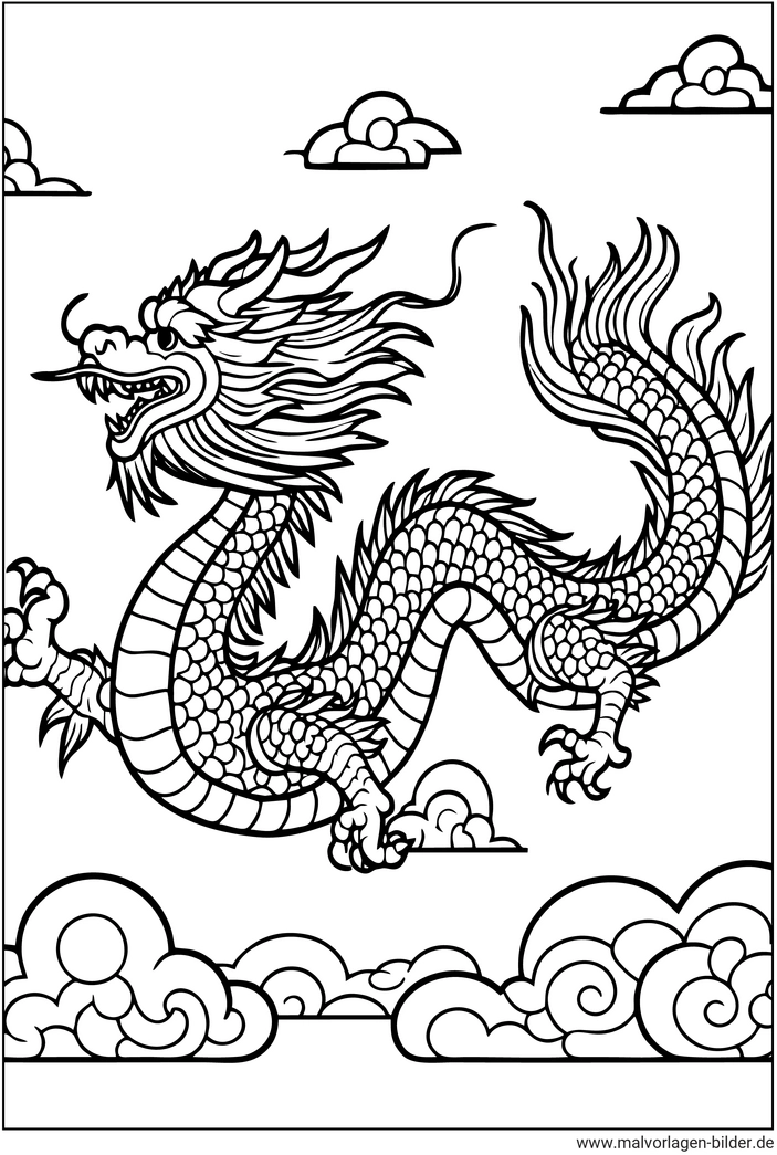 malvorlage-chinesischer-drache-wolken