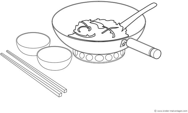 malvorlage-chinesischer-wok-mit-schaelchen-und-essstaebchen