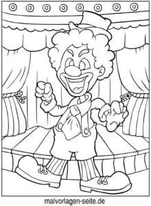 malvorlage-clown-auf-der-buehne