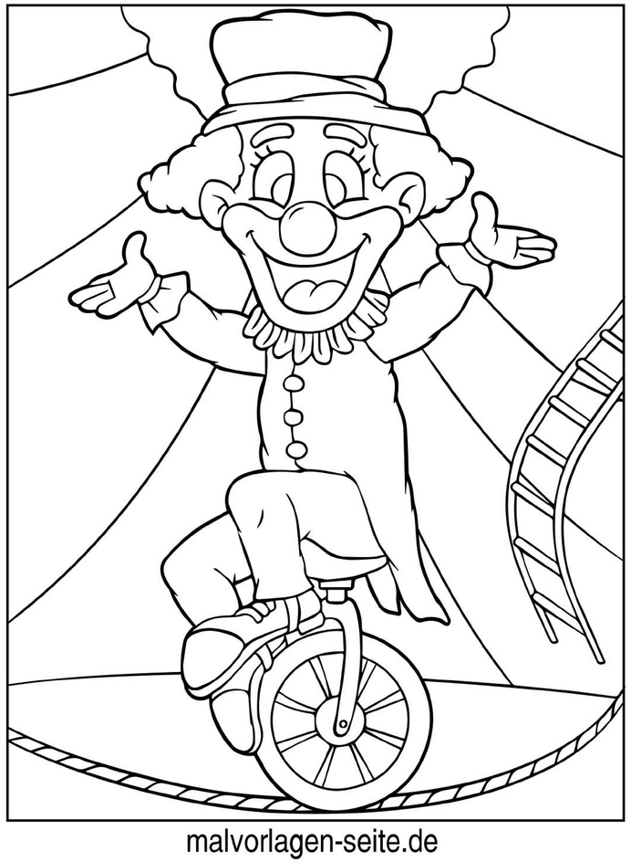 malvorlage-clown-auf-einrad-im-zirkus