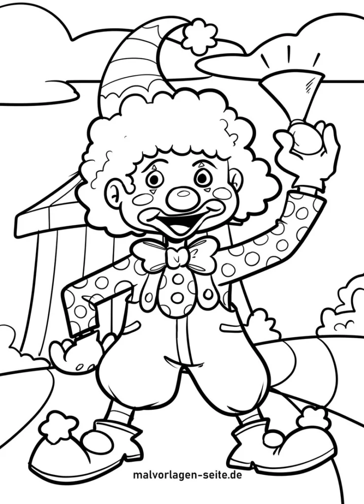 malvorlage-clown-im-zirkus-mit-glocken