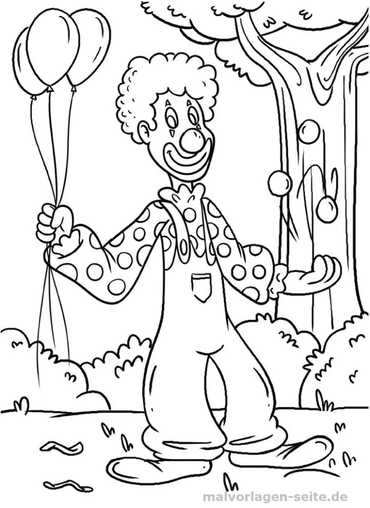 malvorlage-clown-mit-ballons-und-jonglage