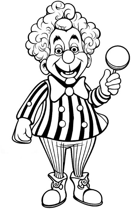 malvorlage-clown-mit-lutscher-und-gestreiftem-outfit