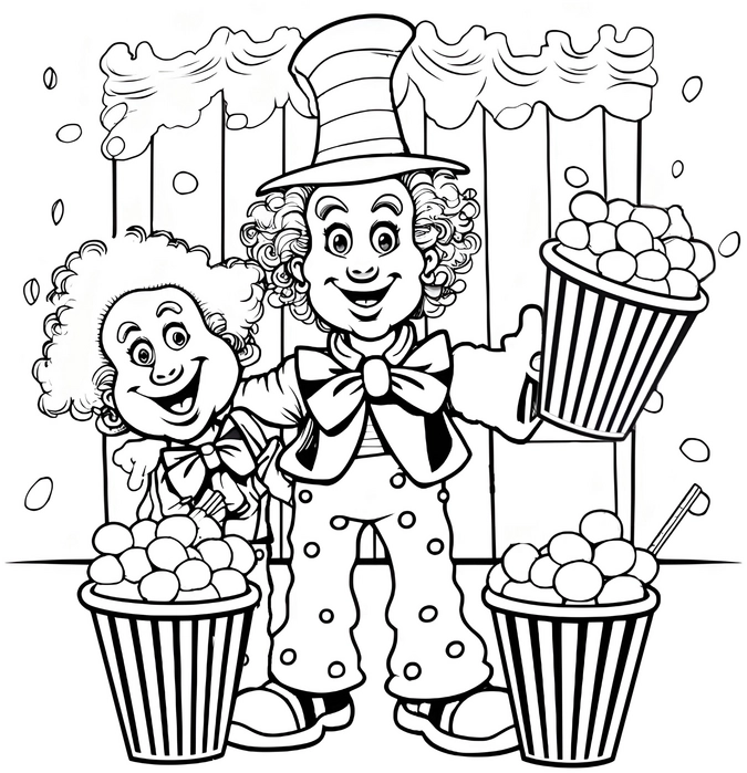 malvorlage-clowns-mit-popcorn