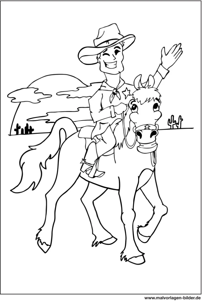 malvorlage-cowboy-auf-einem-pferd