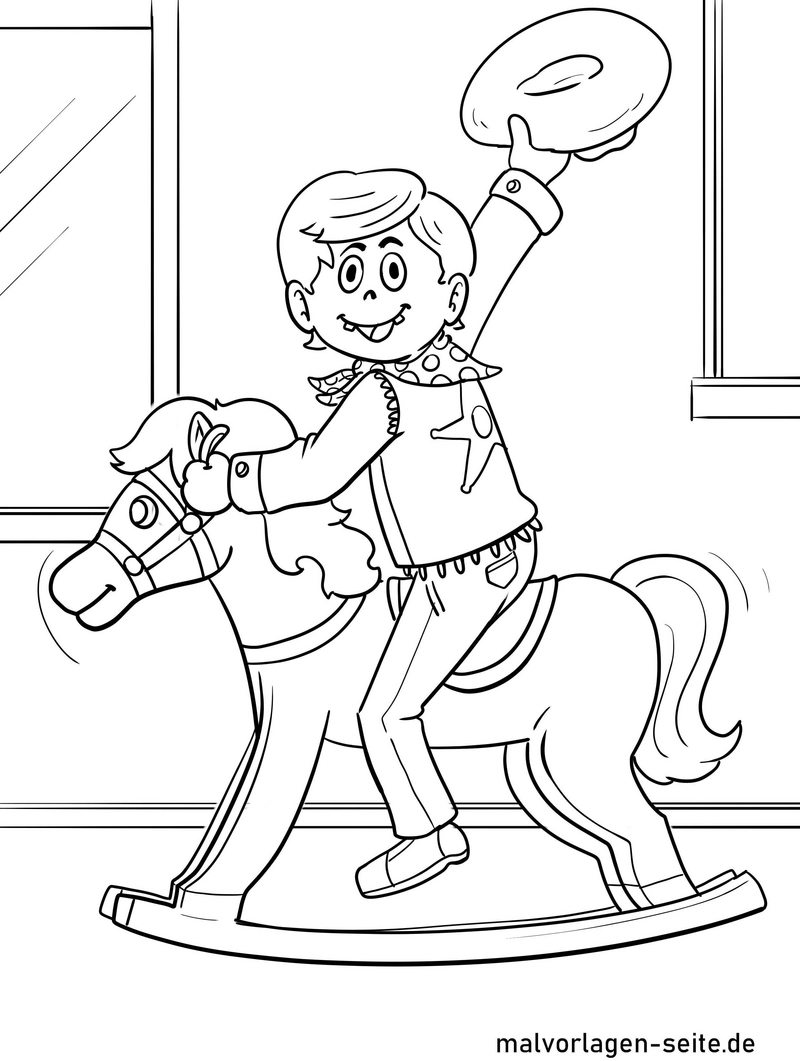 malvorlage-cowboy-auf-schaukelpferd