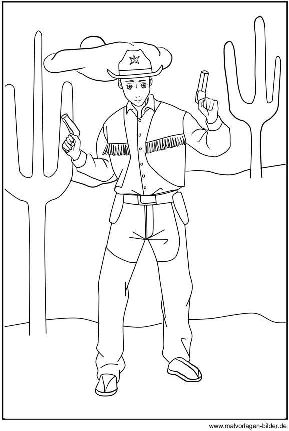 malvorlage-cowboy-im-wilden-westen-mit-kakteen