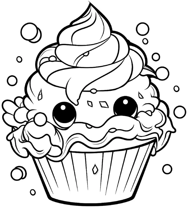 malvorlage-cupcake-mit-blasen-und-grossen-augen