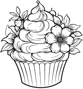 malvorlage-cupcake-mit-blumen-und-zuckerguss