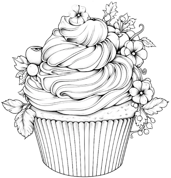 malvorlage-cupcake-mit-blumenverzierung