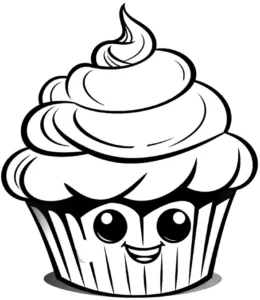 malvorlage-cupcake-mit-froehlichem-gesicht-und-sahnehaeubchen